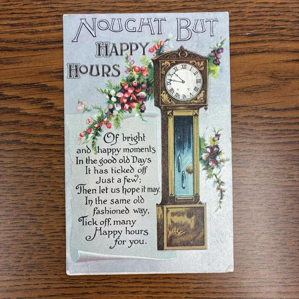 Antique Happy New Year Holiday Postcards Lot of 4 Early 1900s 1910 Gilt Embossed